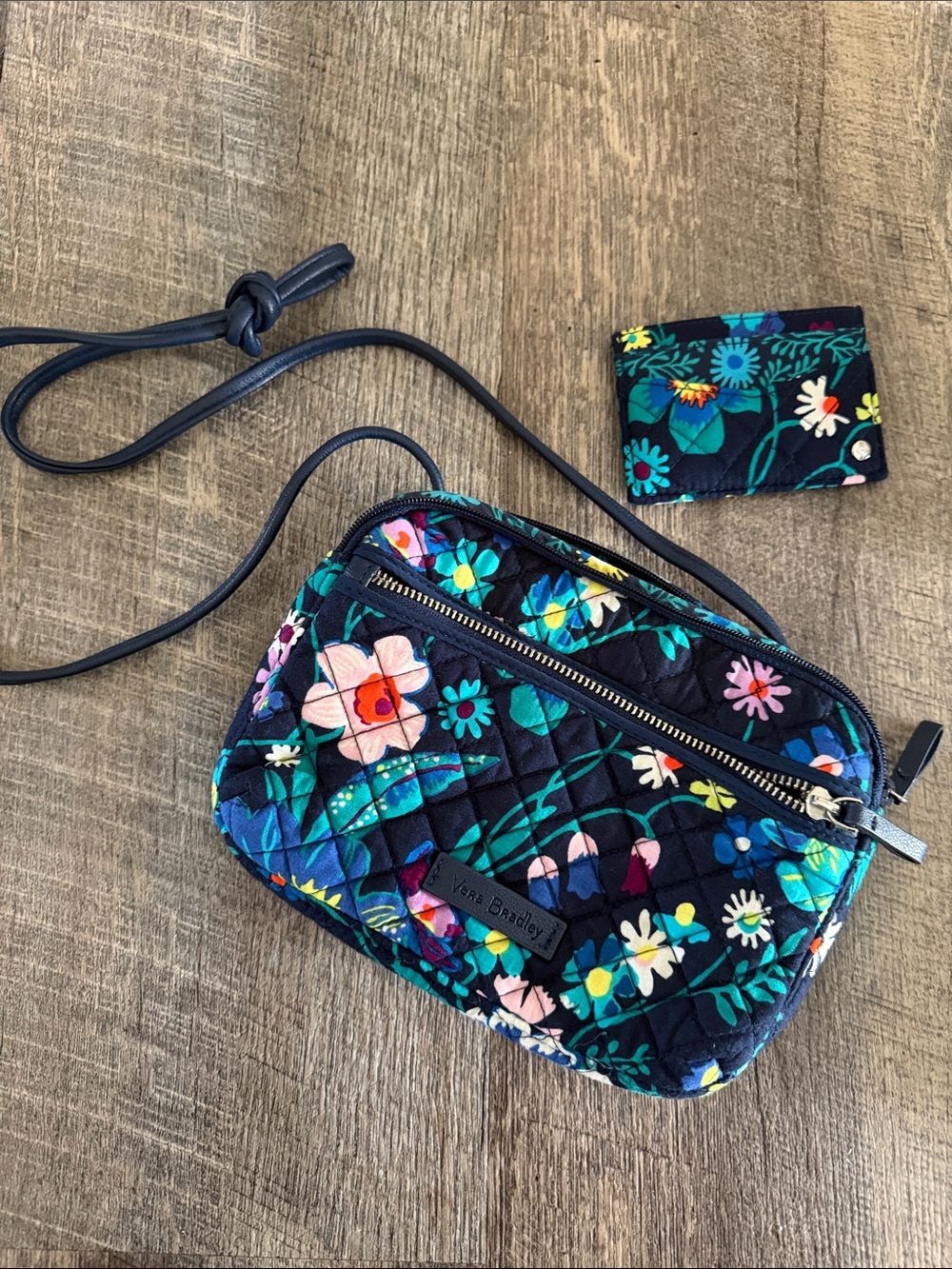 Vera Bradley Navy Quilted Floral Crossbody with Cardholder